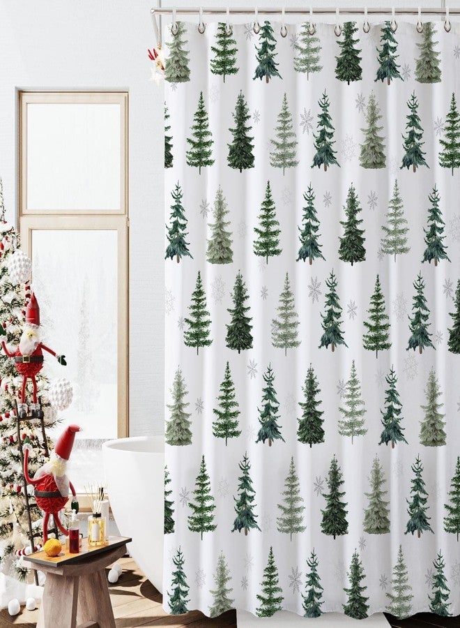Baccessor Christmas Winter Shower Curtain Xmas Farmhouse Woodland Pine Tree Forest Snowy Scenery Snowflake Waterproof Fabric Washable for Bathroom Holiday Decor with Hooks 72x72 Inch - Image 3